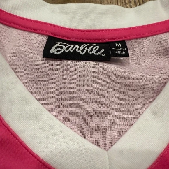 Barbie Mattel Pink Mesh Collegiate Striped Jersey Shirt Women's Size Medium 1959 - Picture 2 of 6